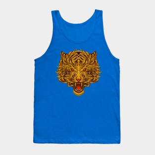 Golden tiger head with floral pattern Tank Top